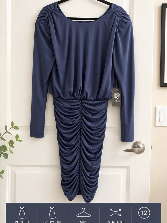 Vince Camuto Dresses & Skirts - Vince Camuto Slate Blue Ruched Bodycon Midi Dress NWT Size 12